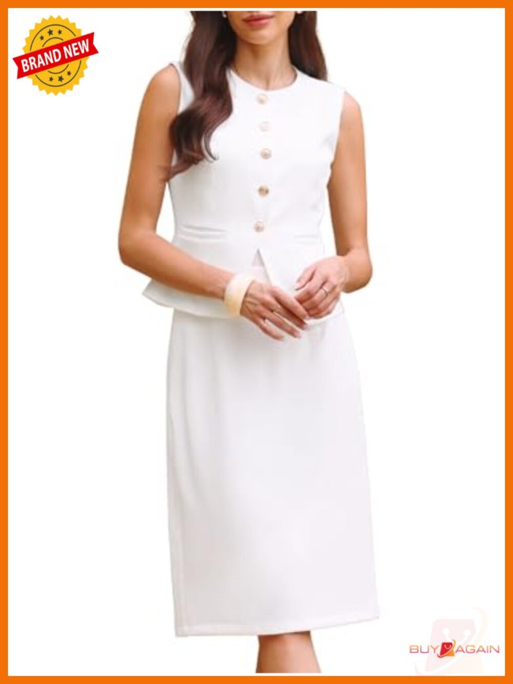Women's Vest Skirt Suit Set Sleeveless Button Down Pencil Skirt 2 Piece